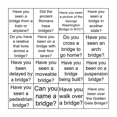 Bridge Icebreaker Bingo Card
