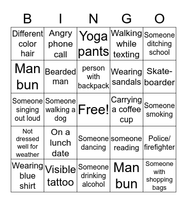 People Watching Bingo Card