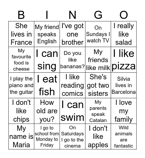 Sentences 1 Bingo Card