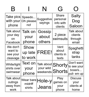"What Not to Wear...or Do!" Bingo Card