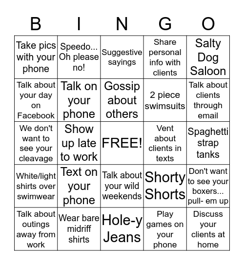 "What Not to Wear...or Do!" Bingo Card