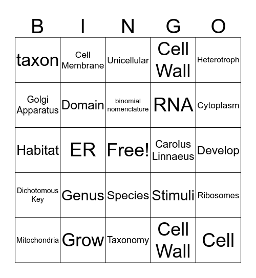 Living Things Bingo Card