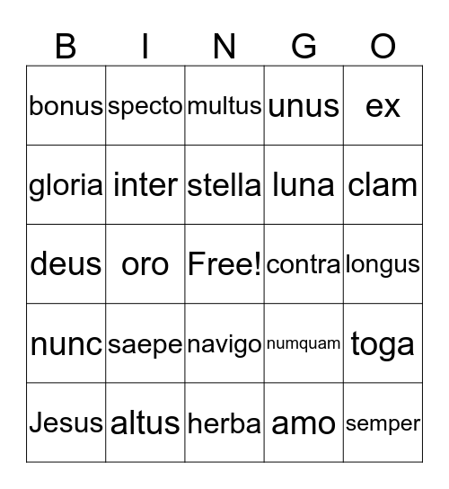 Latin Bingo Card