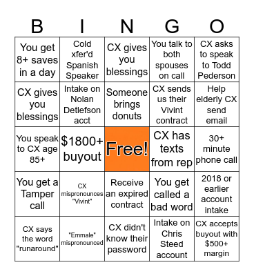 Comp Response BINGO Card