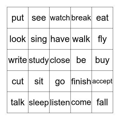 VERBS BINGO Card