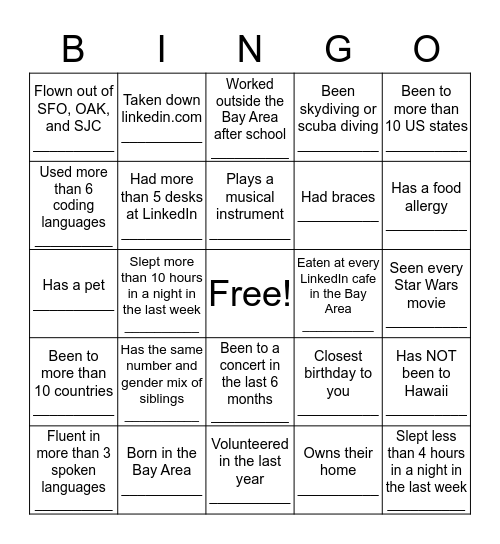 Tracking/T-REX Bingo Card