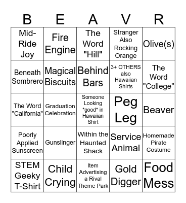 Caltech Admissions Retreat: Knott's Berry Farm Edition Bingo Card