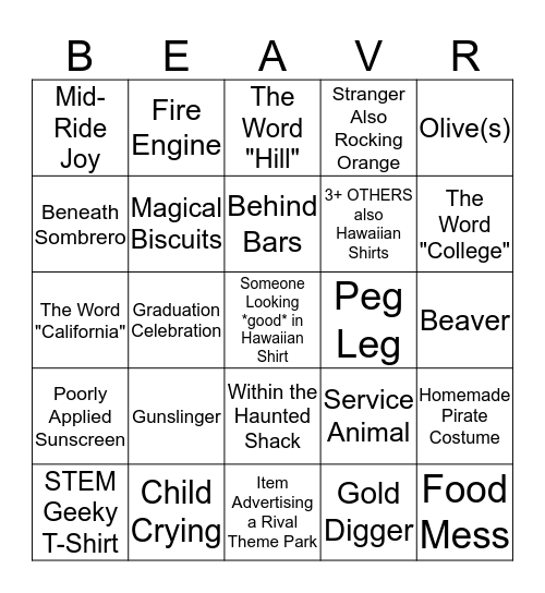 Caltech Admissions Retreat: Knott's Berry Farm Edition Bingo Card