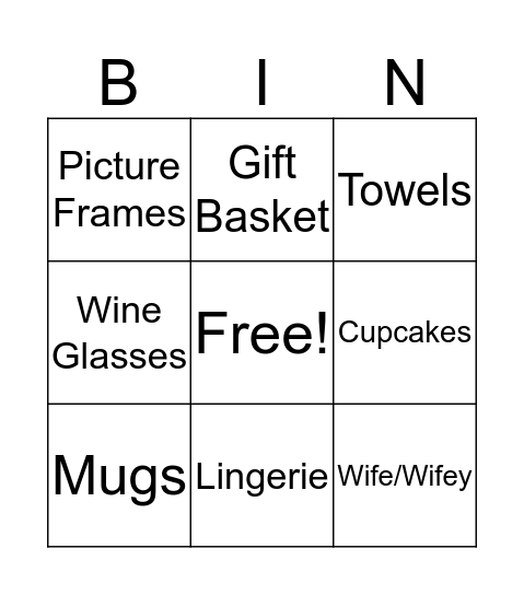 Bridal Shower Bingo! Bingo Card
