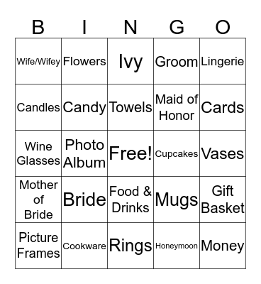Bridal Shower Bingo! Bingo Card