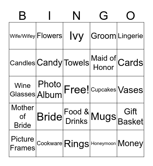 Bridal Shower Bingo! Bingo Card