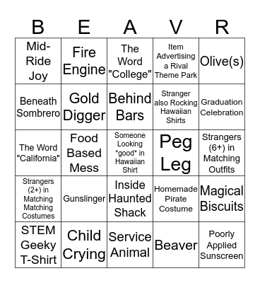 Caltech Admissions Retreat: Knott's Berry Farm Edition Bingo Card