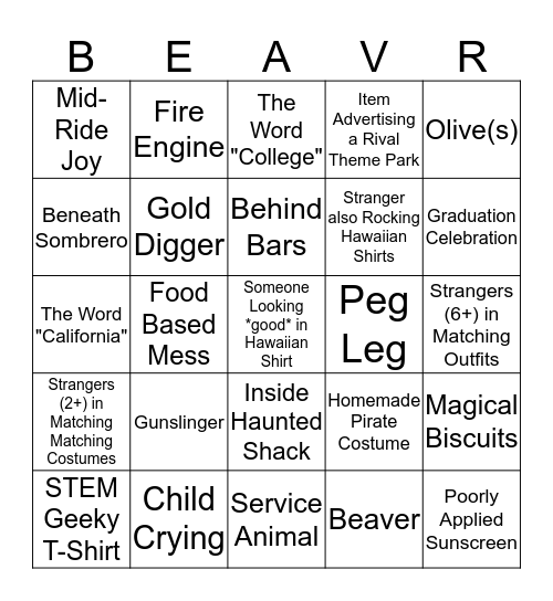 Caltech Admissions Retreat: Knott's Berry Farm Edition Bingo Card