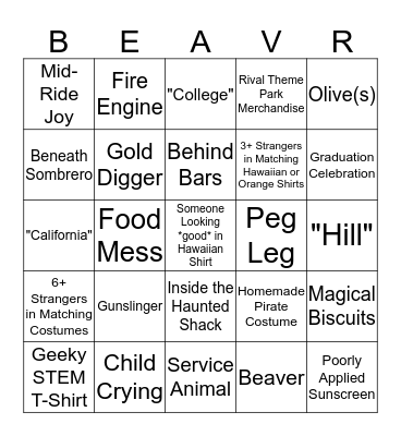 Caltech Admissions Retreat: Knott's Berry Farm Edition Bingo Card