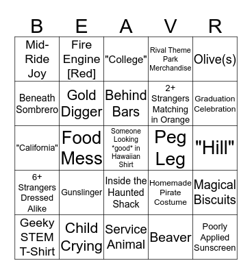 Caltech Admissions Retreat: Knott's Berry Farm Edition Bingo Card