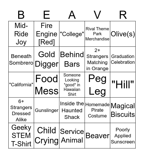 Caltech Admissions Retreat: Knott's Berry Farm Edition Bingo Card