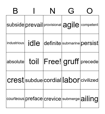 Untitled Bingo Card