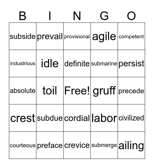 Untitled Bingo Card