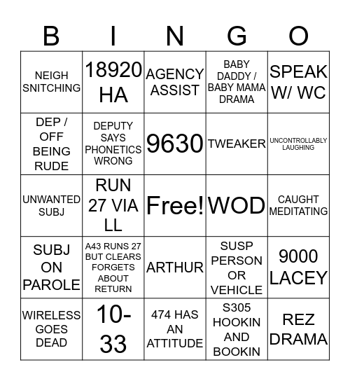 WEEKEND NIGHTS 1/16/2020 Bingo Card