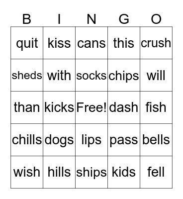 Wilson Step 1 Closed Syllables Bingo Card