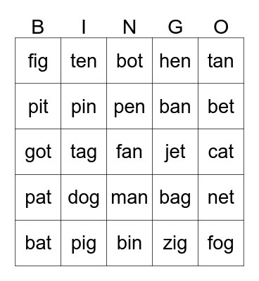 Phonics Word L6 Bingo Card