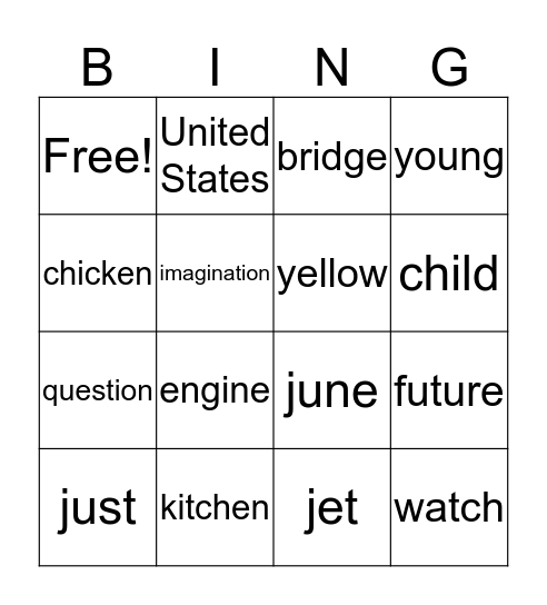 unit 11 Bingo Card