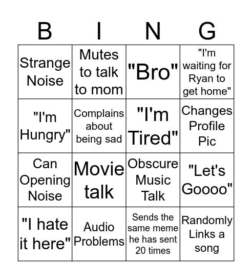 Greg Bingo Card