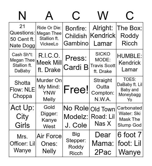 NACWC TRAP BINGO Card