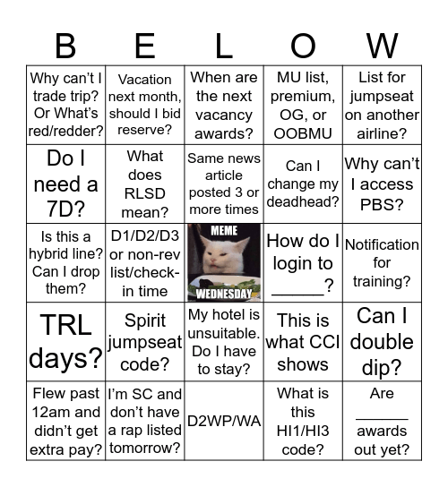 Weekly BTL Search Function Bingo Card