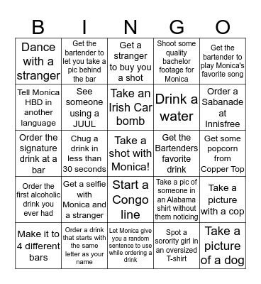 Monica's Birthday Bingo Card