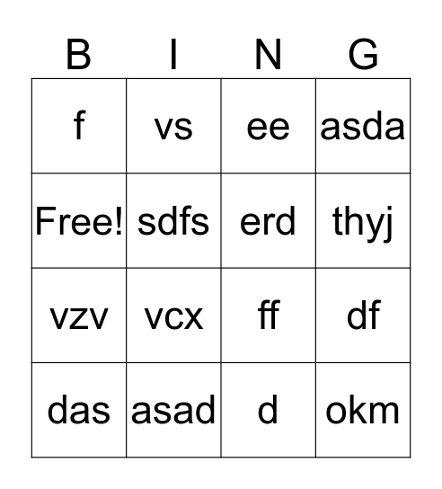 arabic Bingo Card