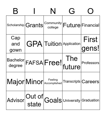 College keywords! Bingo Card