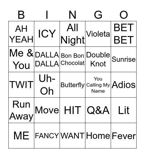 2019 Hits Bingo Card