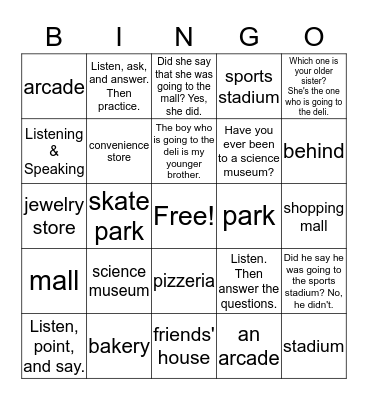 Around Town Bingo Card