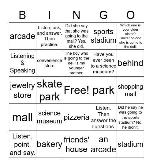 Around Town Bingo Card