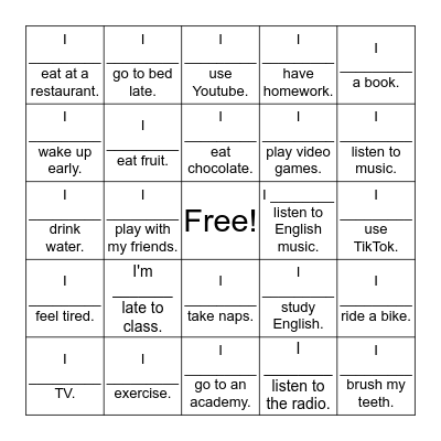 Adverbs of Frequency Bingo Card