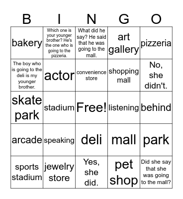Around Town Bingo Card