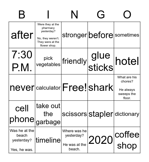 Difficult Words Chapters 5-8  Bingo Card