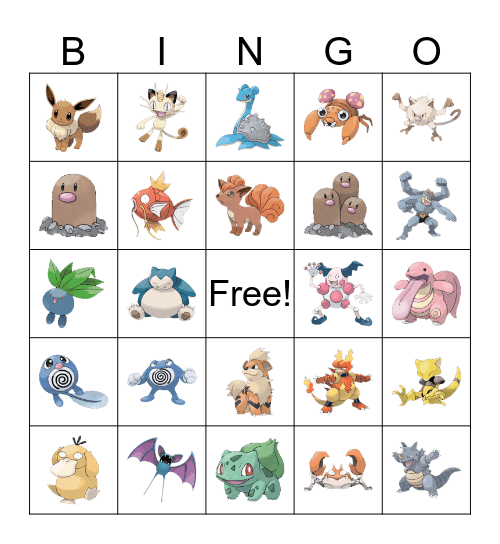 Pokemon Bingo Card