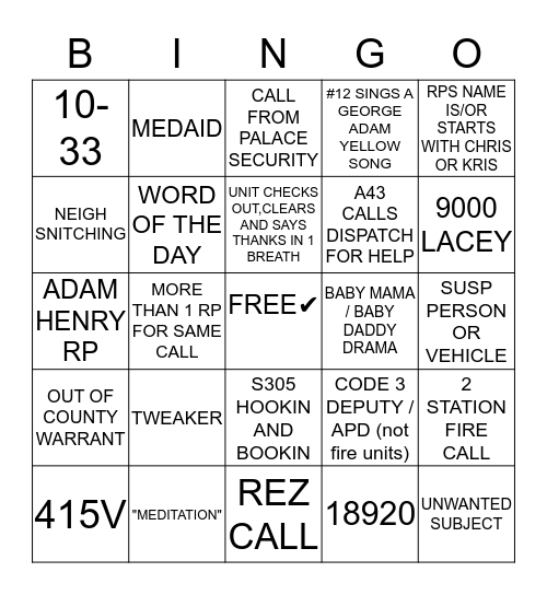 WEEKEND NIGHTS 1/17/2020 Bingo Card