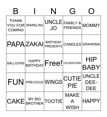 ARAYAH'S 1ST BIRTHDAY PARTY Bingo Card