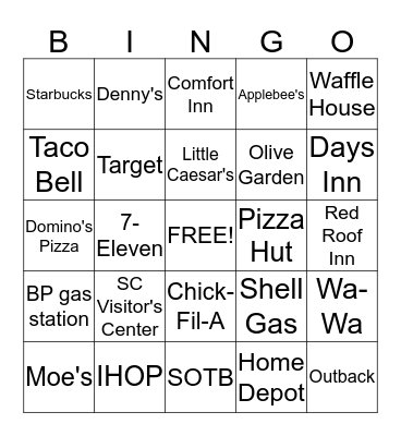 Going Home! Bingo Card