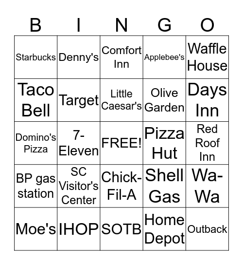 Going Home! Bingo Card