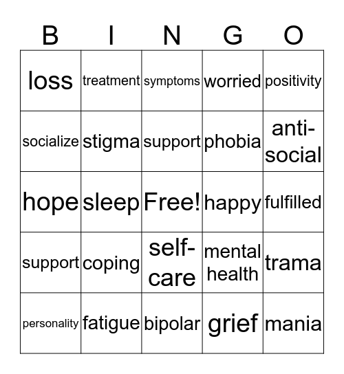 Mental Health Bingo Card