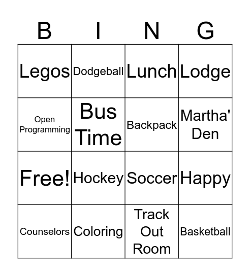 YMCA Bingo  Bingo Card