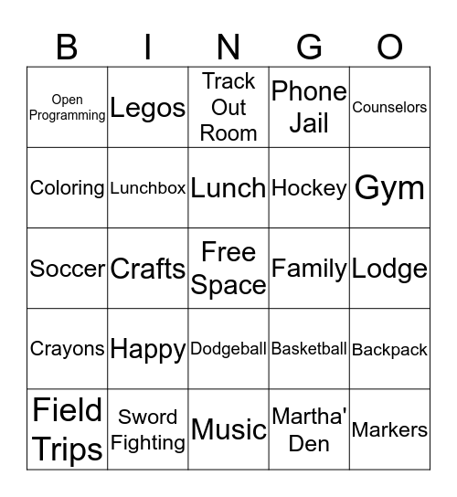 YMCA Bingo  Bingo Card