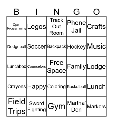 YMCA Bingo  Bingo Card