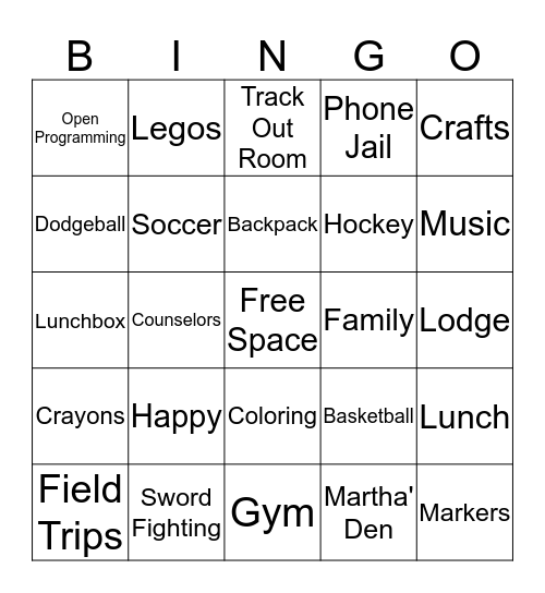 YMCA Bingo  Bingo Card