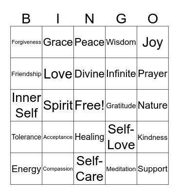 Self-Compassion Bingo Card