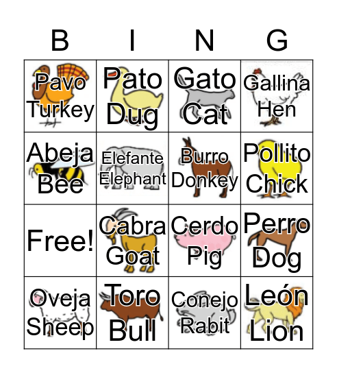 Bingo de Animales Bingo Card